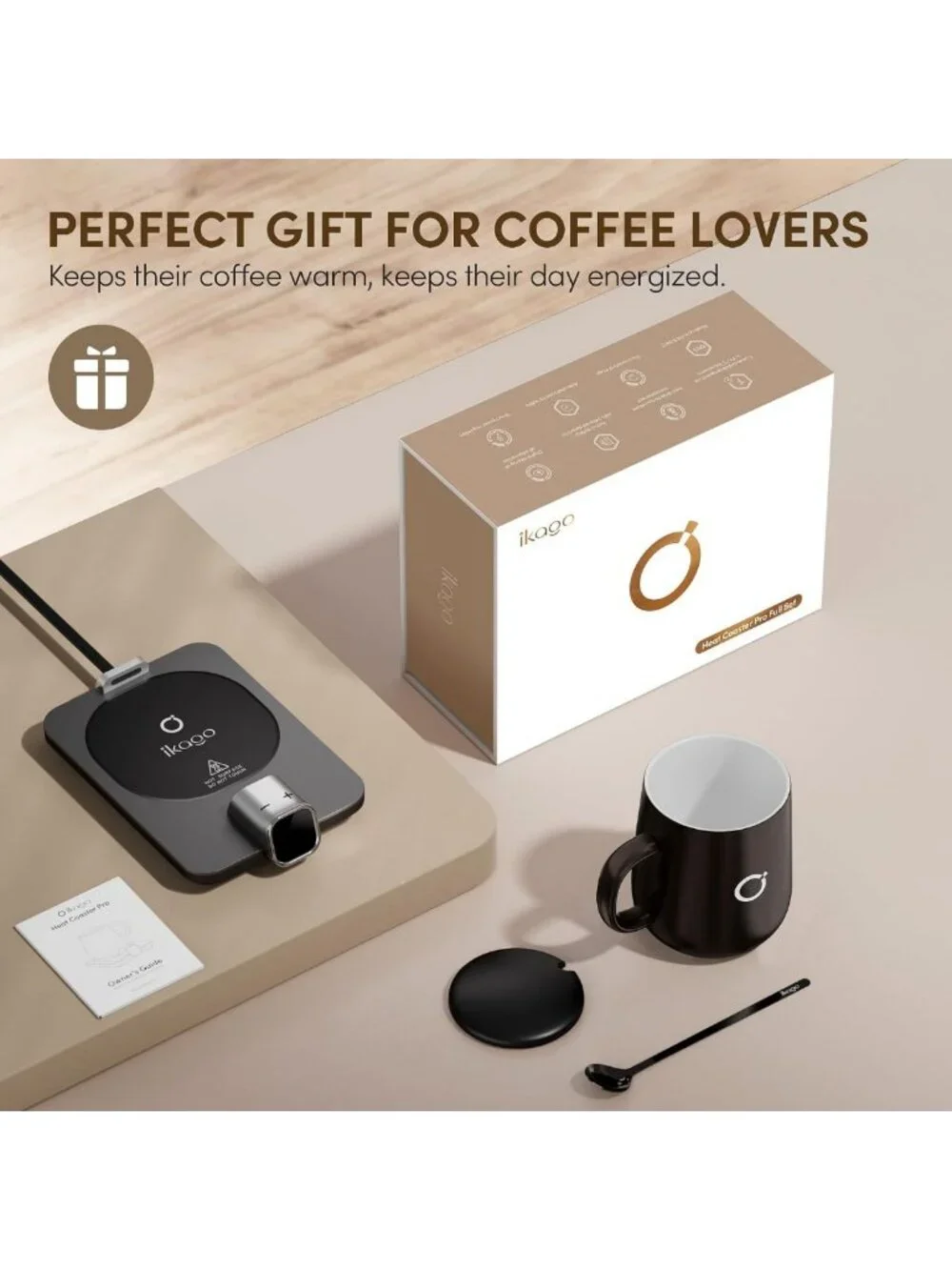 Coffee Mug Warmer Set with Precise Temp Control, Auto Shut Off, 15oz Mug & Spoon
